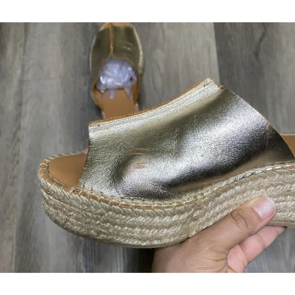 Toni Pons Gold Metallic Wedge Espadrilles 40 US 9
